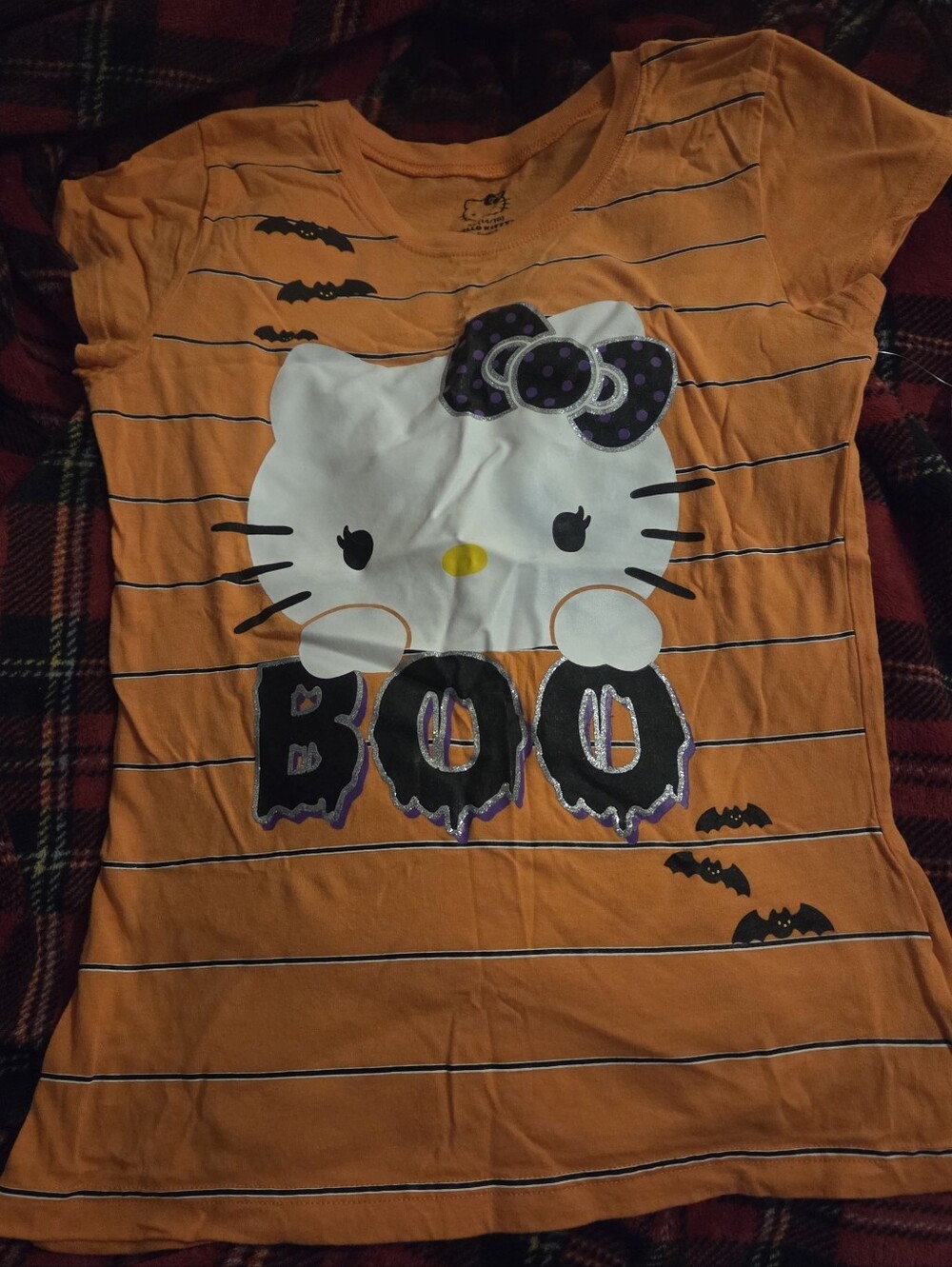 VINTAGE NWT Hello Kitty Juniors 14/16 Orange Glitter XLarge Halloween 'BOO' TOP